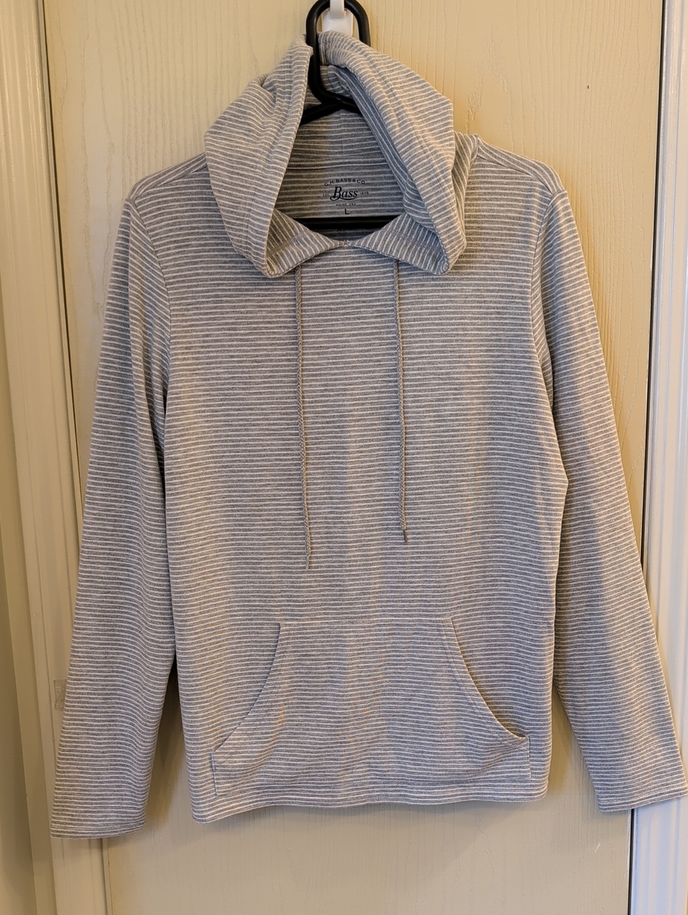 Bass Gray & White Striped Pullover Hoodie Sweatshirt Women's Rayon Blend Size L